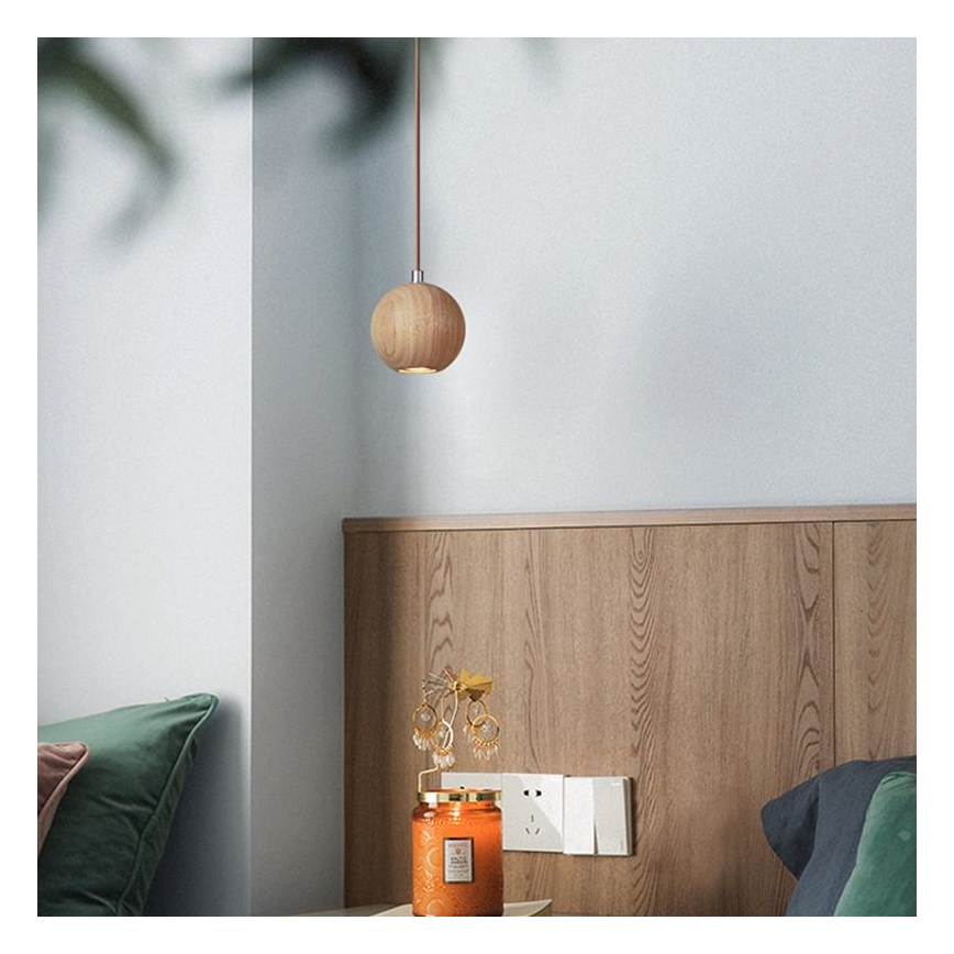 Висяща лампа с кабел 1xGU10/10W/230V, диаметър 11 см, изработена от масивен ясен