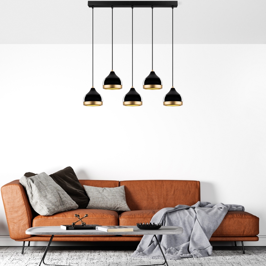 Висяща лампа YILDO 5xE27/40W/230V черно/златно