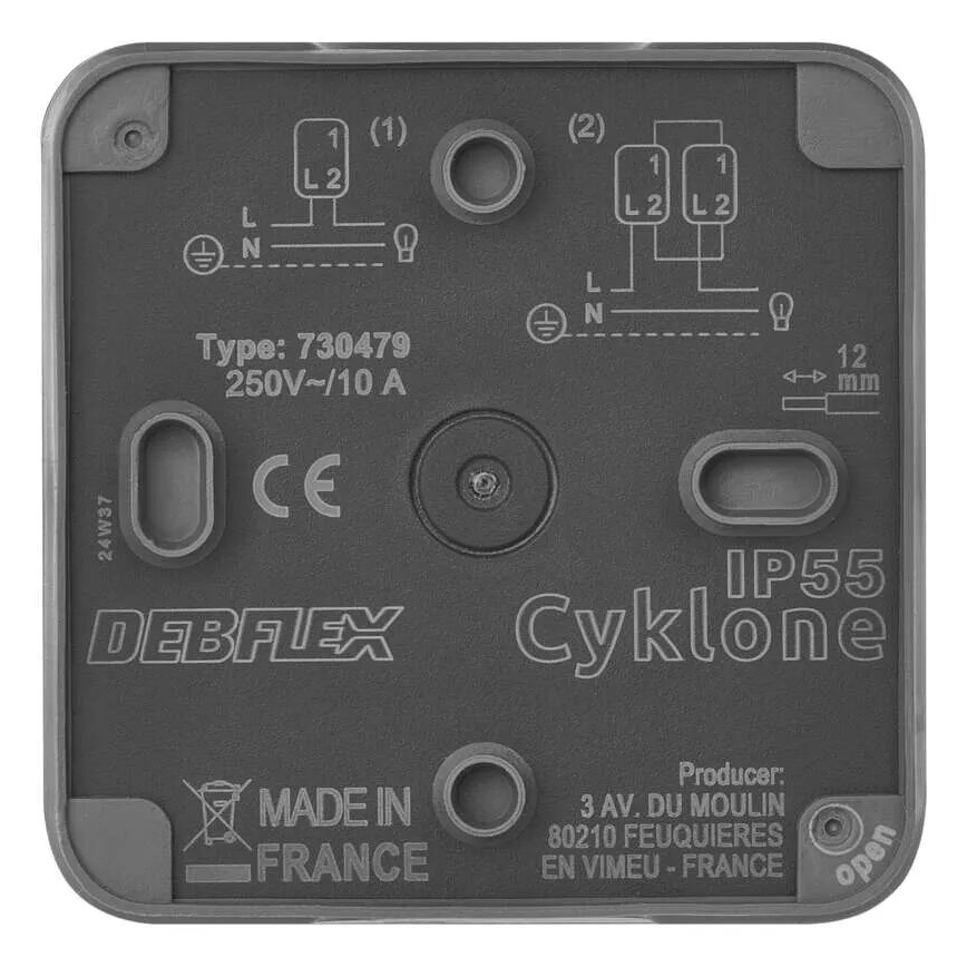 Влагозащитен домашен превключвател за променлив ток 250 V/10 A (IP55)