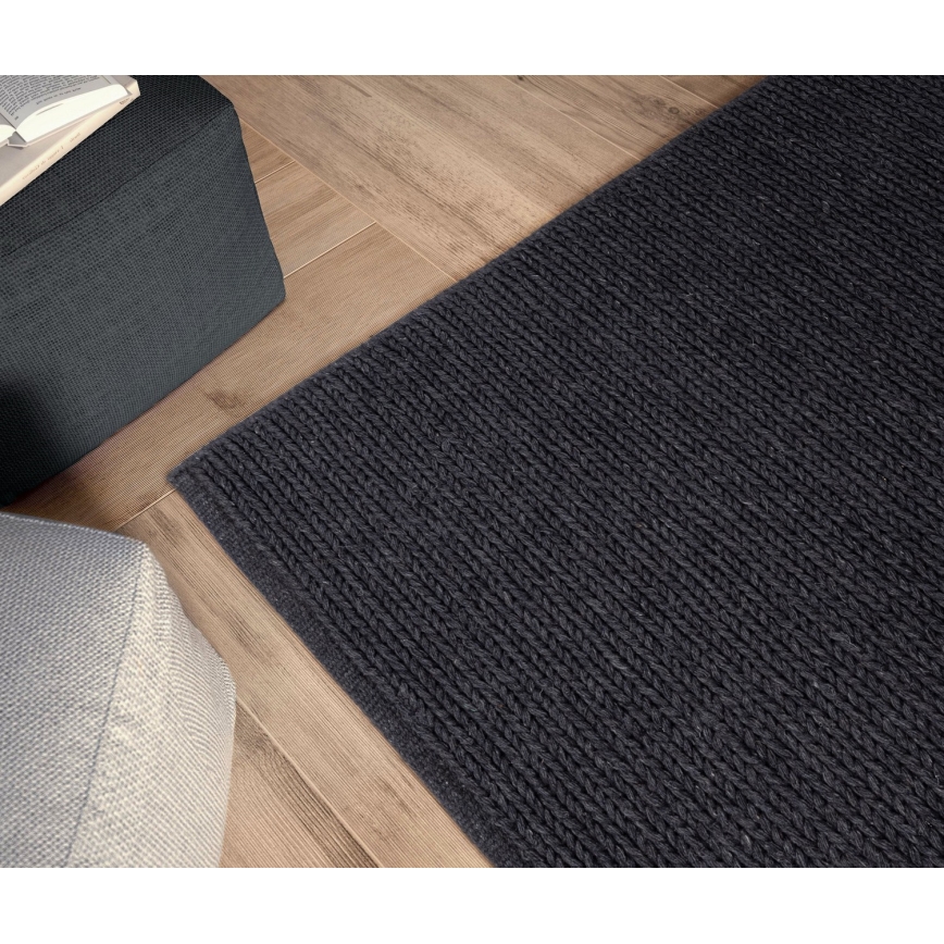 Вълнен килим FIR WOOL 120x170 см, 2600 г/м², антрацит/натурален