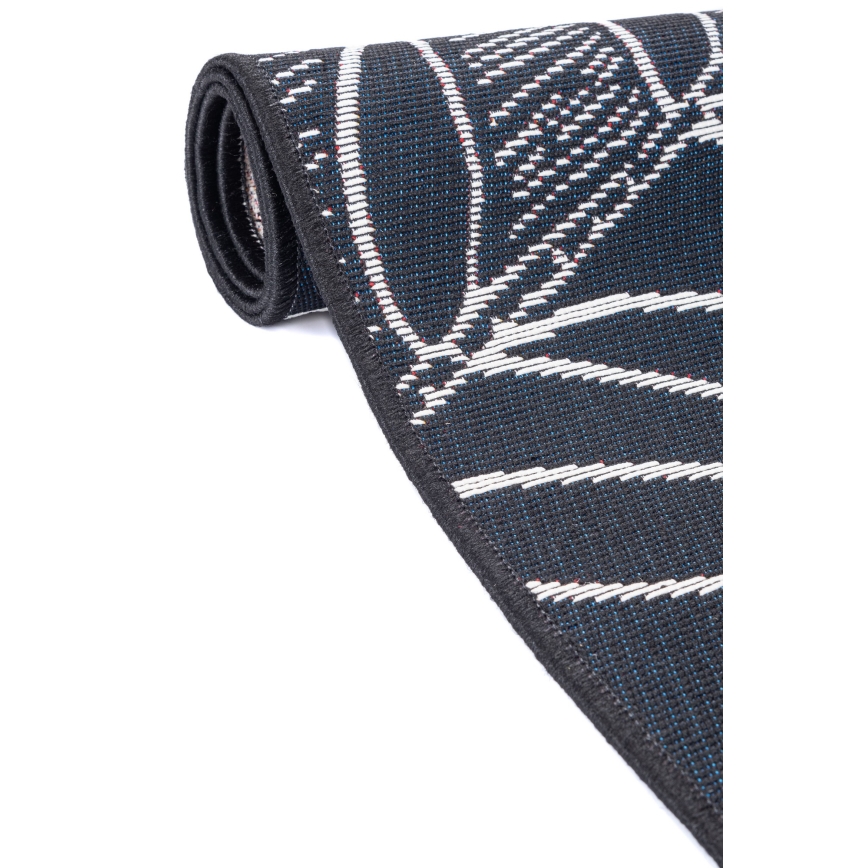 Външен килим JUNGLE 160x220 cm, черен/бял, с листов мотив