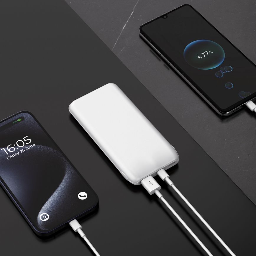 Външна батерия 10000 mAh 10W Power Delivery 2xUSB-C + 1xUSB-A бял