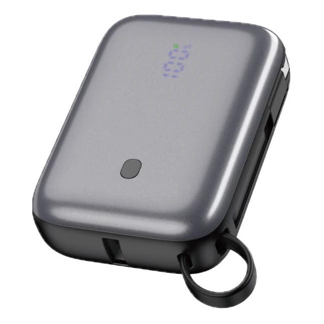 Външна батерия 10000 mAh 20W Power Delivery Compact с вграден прибиращ се USB-C кабел 1m черен