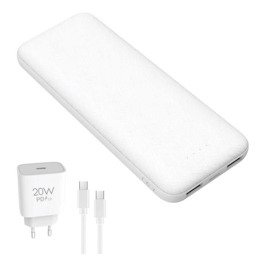 Външна батерия 10000 mAh + адаптер 20W Power Delivery + USB-C/USB-C кабел 1m бял