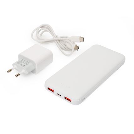 Външна батерия 10000 mAh + адаптер 20W Power Delivery + USB-C/USB-C кабел 1m бял