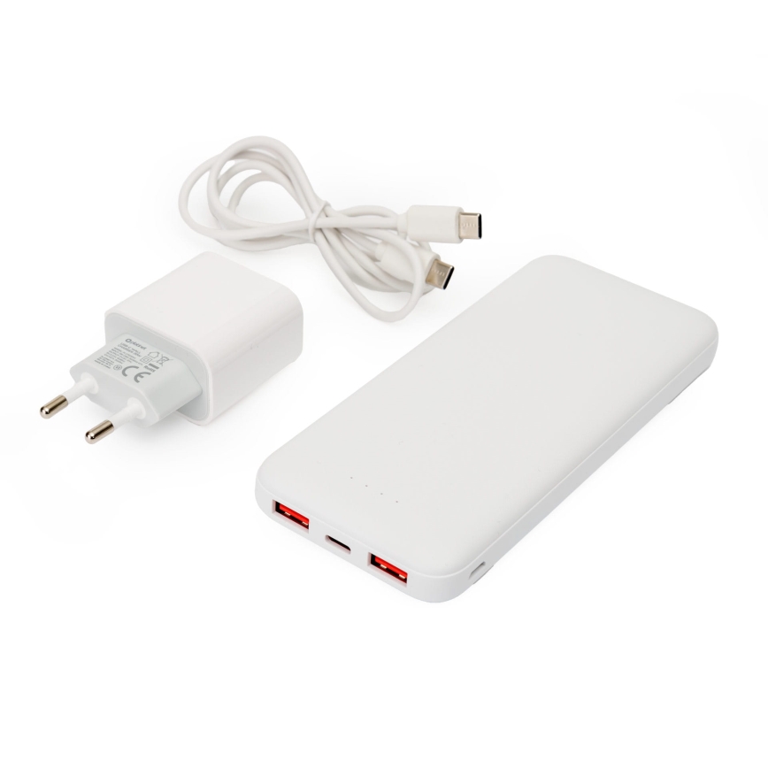 Външна батерия 10000 mAh + адаптер 20W Power Delivery + USB-C/USB-C кабел 1m бял