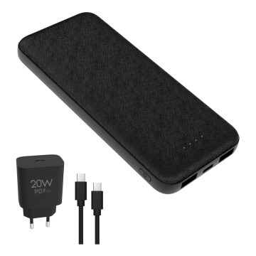 Външна батерия 10000 mAh + адаптер 20W Power Delivery + USB-C/USB-C кабел 1m черен