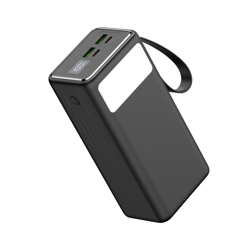 Външна батерия 40000 mAh 65W Power Delivery 2xUSB-A + 2xUSB-C с LED фенерче и USB-C кабел 1m черен