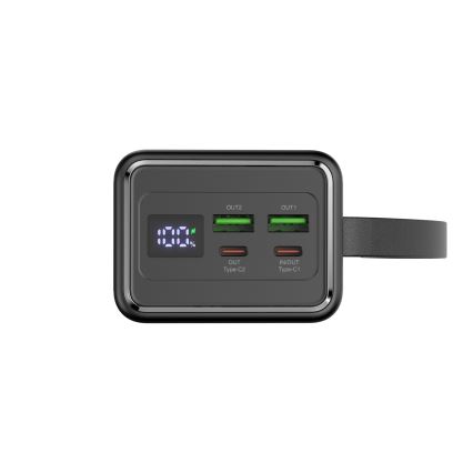 Външна батерия 40000 mAh 65W Power Delivery 2xUSB-A + 2xUSB-C с LED фенерче и USB-C кабел 1m черен