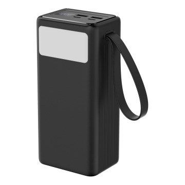 Външна батерия 40000 mAh 65W Power Delivery с 2xUSB-A и 2xUSB-C, LED фенерче и USB-C кабел 1 м, черна