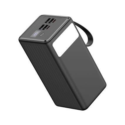 Външна батерия 60000 mAh 20W Power Delivery 4xUSB-A + 2xUSB-C с LED фенерче и USB-C кабел 1m черен