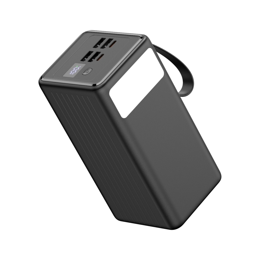 Външна батерия 60000 mAh 20W Power Delivery 4xUSB-A + 2xUSB-C с LED фенерче и USB-C кабел 1m черен