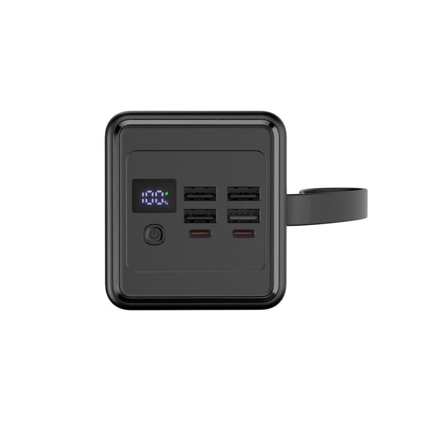 Външна батерия 60000 mAh 20W Power Delivery 4xUSB-A + 2xUSB-C с LED фенерче и USB-C кабел 1m черен