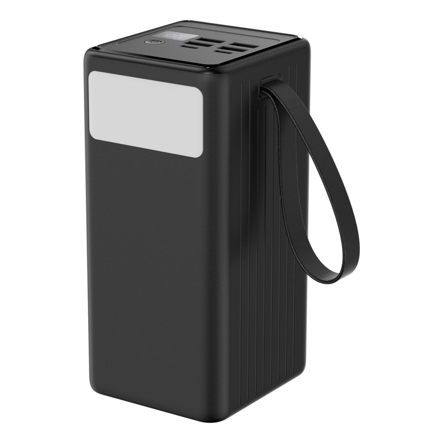 Външна батерия 60000 mAh 20W Power Delivery 4xUSB-A + 2xUSB-C с LED фенерче и USB-C кабел 1m черен
