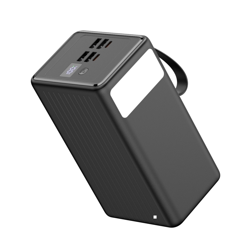 Външна батерия 70000 mAh 20W Power Delivery 4xUSB-A + 2xUSB-C с LED фенерче и USB-C кабел 1m черен