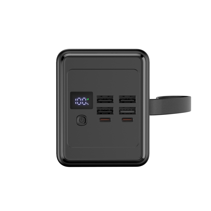 Външна батерия 70000 mAh 20W Power Delivery 4xUSB-A + 2xUSB-C с LED фенерче и USB-C кабел 1m черен