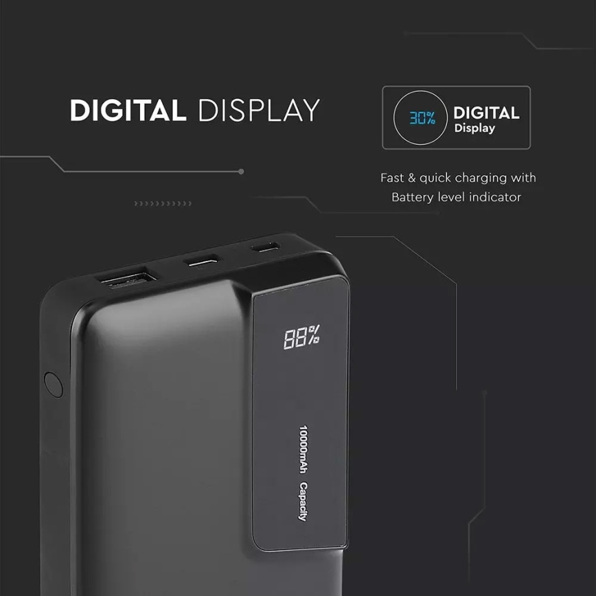 Външна батерия с дисплей 10000mAh/3,7V черна