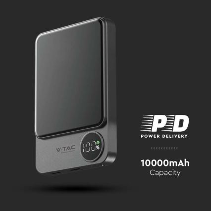 Външна батерия дисплей и безжично зареждане Power Delivery 10000mAh/20W/5V черен