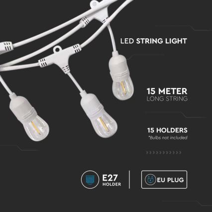 Външна гирлянда STRING 15xE27/40W/230V 15m IP65