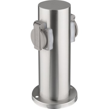 Външна колона с контакти 2x230V IP44 мат хром кръгла