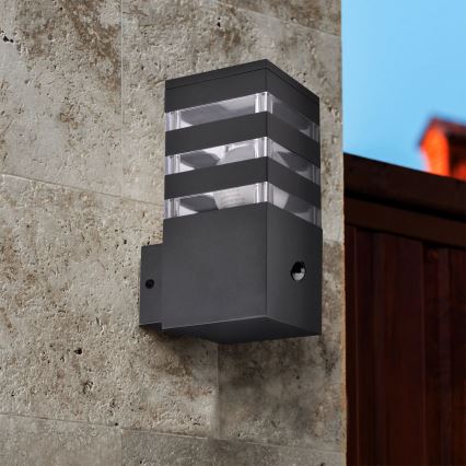 Външно стенна лампа с сензор TEKSAS 1xE27/12W/230V IP44 антрацит