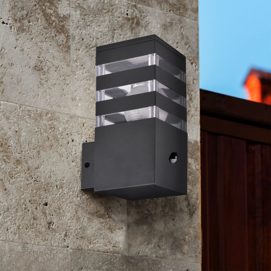 Външно стенна лампа с сензор TEKSAS 1xE27/12W/230V IP44 антрацит