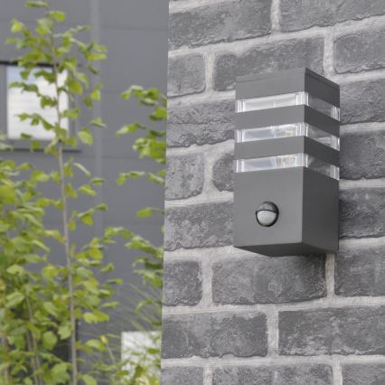 Външно стенна лампа с сензор TEKSAS 1xE27/12W/230V IP44 антрацит
