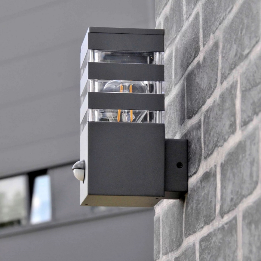 Външно стенна лампа с сензор TEKSAS 1xE27/12W/230V IP44 антрацит