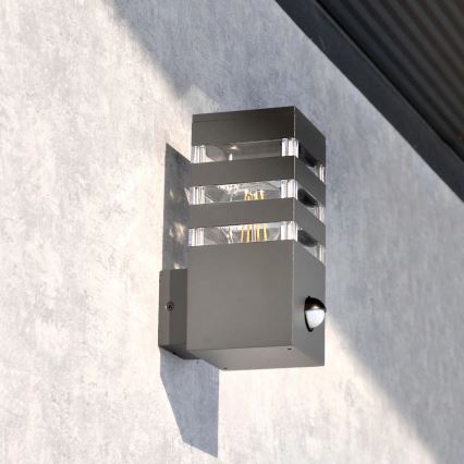 Външно стенна лампа с сензор TEKSAS 1xE27/12W/230V IP44 антрацит