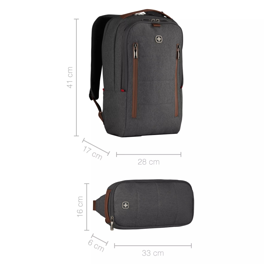 Wenger - Раница за лаптоп 15 l 16" с джоб за таблет 12" + crossbody bag Град Upgrade 2в1 сив
