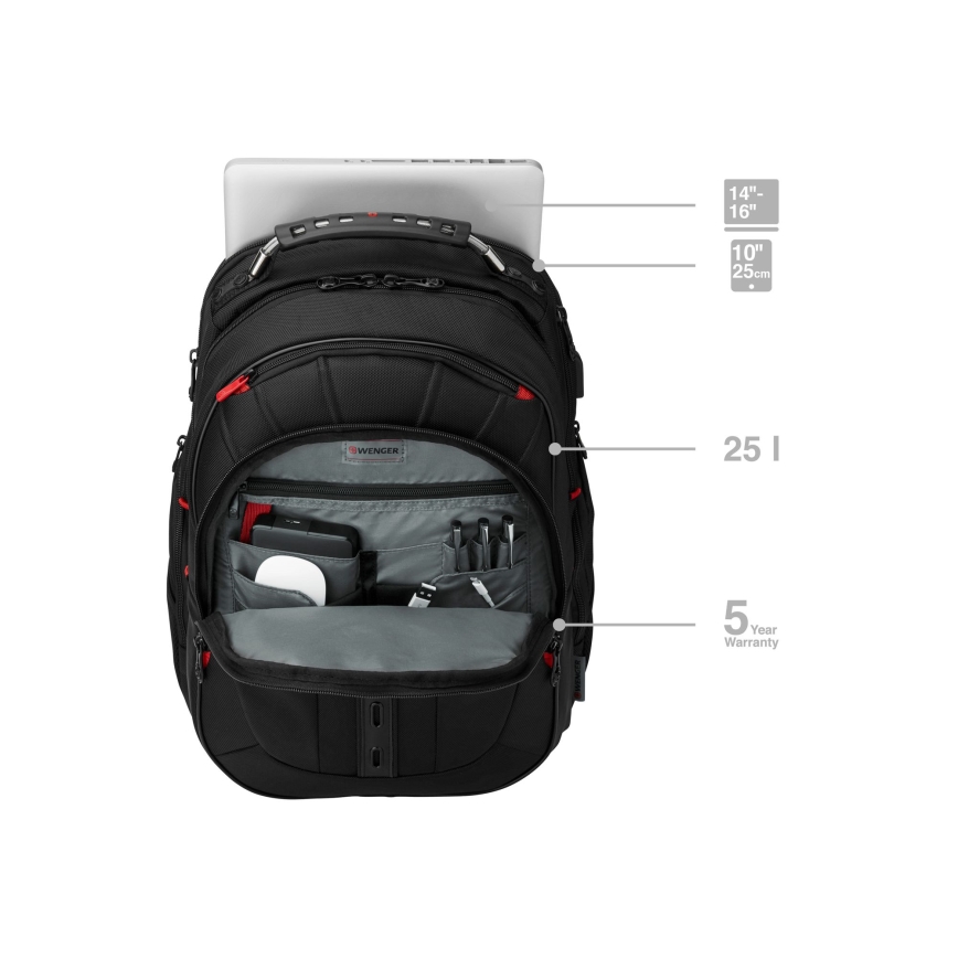 Wenger - Раница за лаптоп 25 л 16 с джоб за таблет 10 Pegasus Deluxe черна