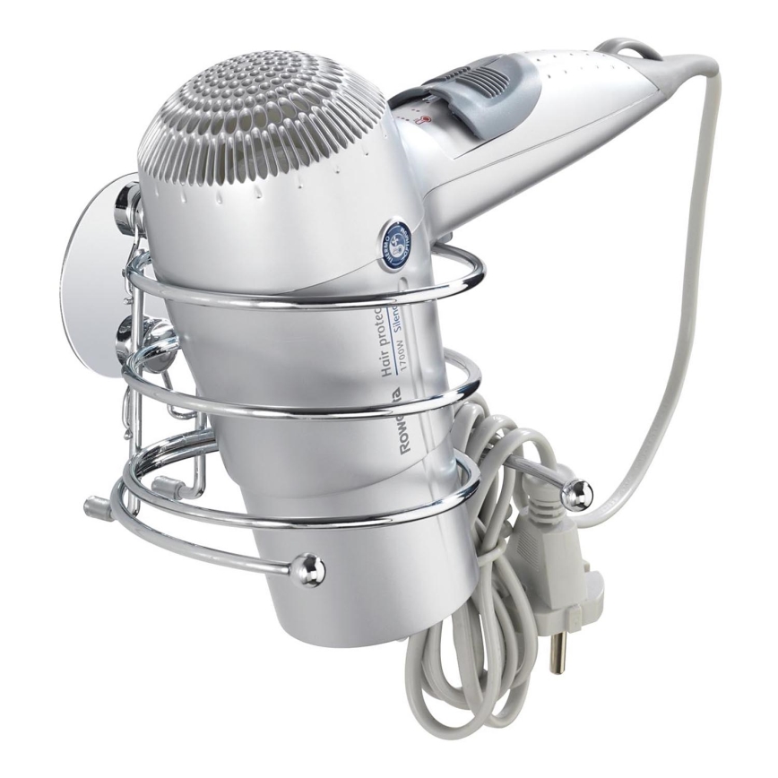 WENKO 18770100- Държач за сешоар TURBO-LOC, кръгъл стоманен, 14x11,5 cm, лъскав хром