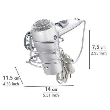 WENKO 18770100- Държач за сешоар TURBO-LOC, кръгъл стоманен, 14x11,5 cm, лъскав хром