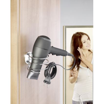 WENKO 18770100- Държач за сешоар TURBO-LOC, кръгъл стоманен, 14x11,5 cm, лъскав хром