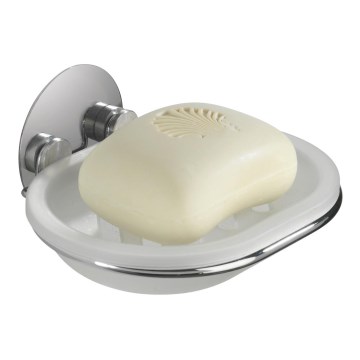 WENKO 18776100-Сапунерка TURBO-LOC кръгла стоманена 13x11 cm лъскав хром/бял