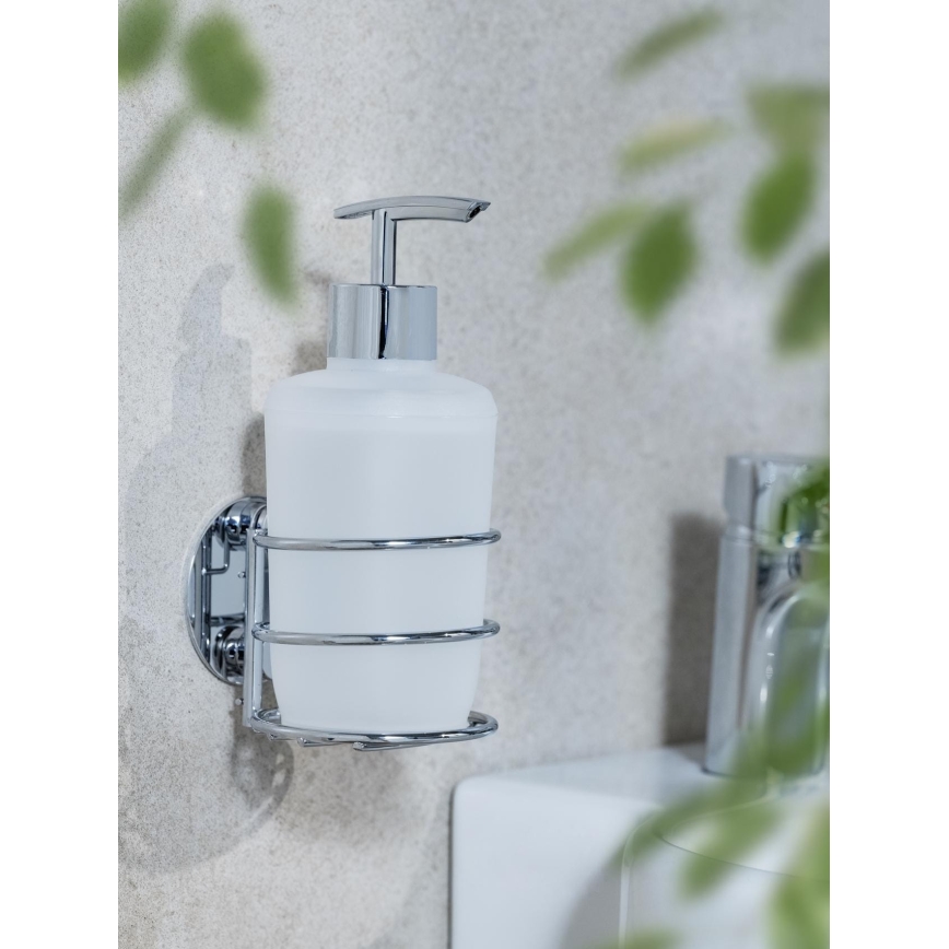 WENKO 18777100-Dозатор за сапун TURBO-LOC кръгъл стоманен 7,5x16,5 cm гланц. хром/бял