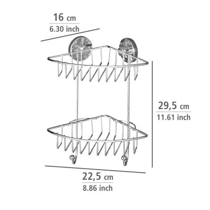 WENKO 20888100-Ъглова полица VACUUM-LOC, кръгла стоманена, 22,5 x 29,5 см, лъскав хром