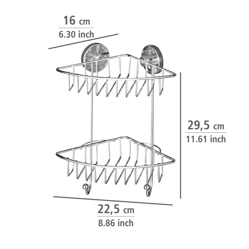 WENKO 20888100-Ъглова полица VACUUM-LOC, кръгла стоманена, 22,5 x 29,5 см, лъскав хром