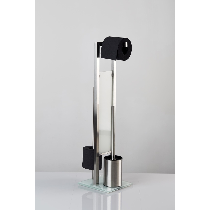 WENKO 21564100 - Четка за тоалетна RIVALTA 18x70 см, неръждаема стомана/сребрист/бял/черен