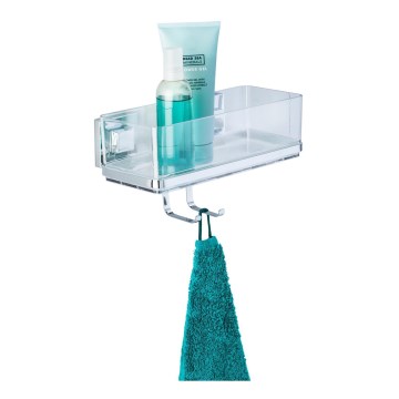 WENKO 22694100-Полица VACUUM-LOC QUADRO ED 25,5x15 cm сребрист/лъскав хром/прозрачен