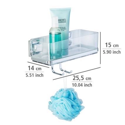 WENKO 22694100-Полица VACUUM-LOC QUADRO ED 25,5x15 cm сребрист/лъскав хром/прозрачен