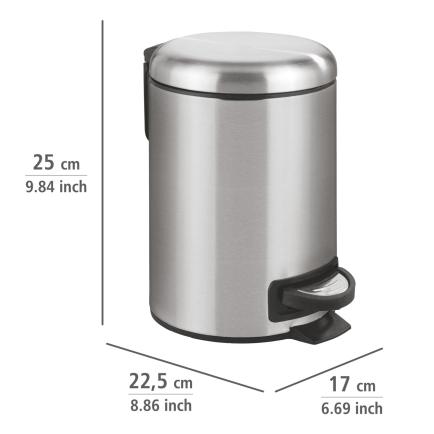 WENKO 22702100 - Кош за отпадъци LEMAN 17x25 см неръждаема стомана/сатен/черен