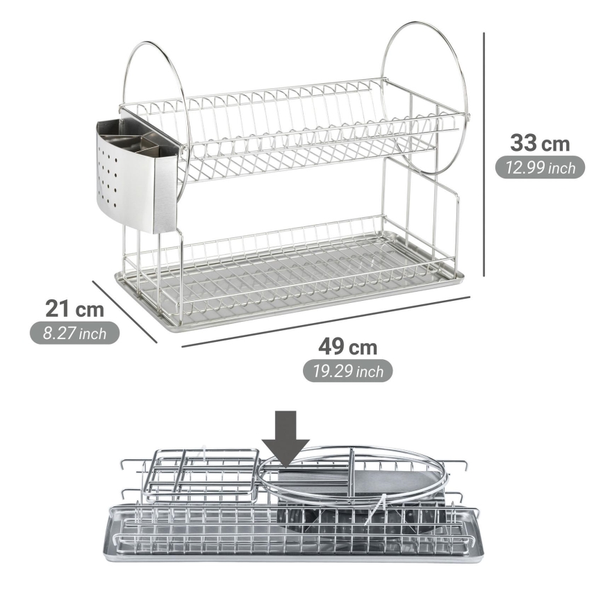 WENKO 2329100 - Сушилник за съдове DUO 21x33 см неръждаема стомана/сребрист