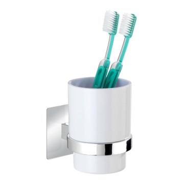 WENKO 23847800-Чаша за четки за зъби TURBO-LOC QUADRO ED. 7x9,5 см лъскав хром/бял