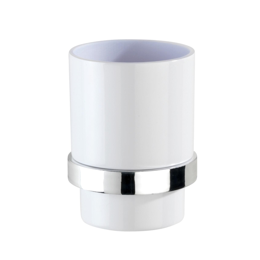 WENKO 23847800-Чаша за четки за зъби TURBO-LOC QUADRO ED. 7x9,5 см лъскав хром/бял