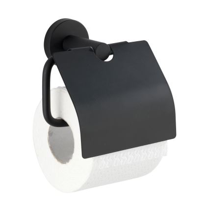 WENKO 24241100- Държач за тоалетна хартия BOSIO BLACK, 15 x 13,5 см, неръждаема стомана/сребрист
