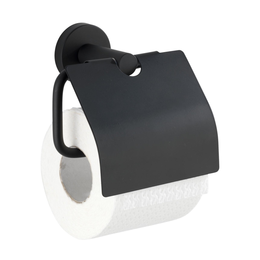 WENKO 24241100- Държач за тоалетна хартия BOSIO BLACK, 15 x 13,5 см, неръждаема стомана/сребрист