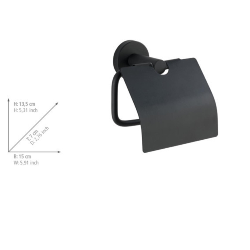 WENKO 24241100- Държач за тоалетна хартия BOSIO BLACK, 15 x 13,5 см, неръждаема стомана/сребрист