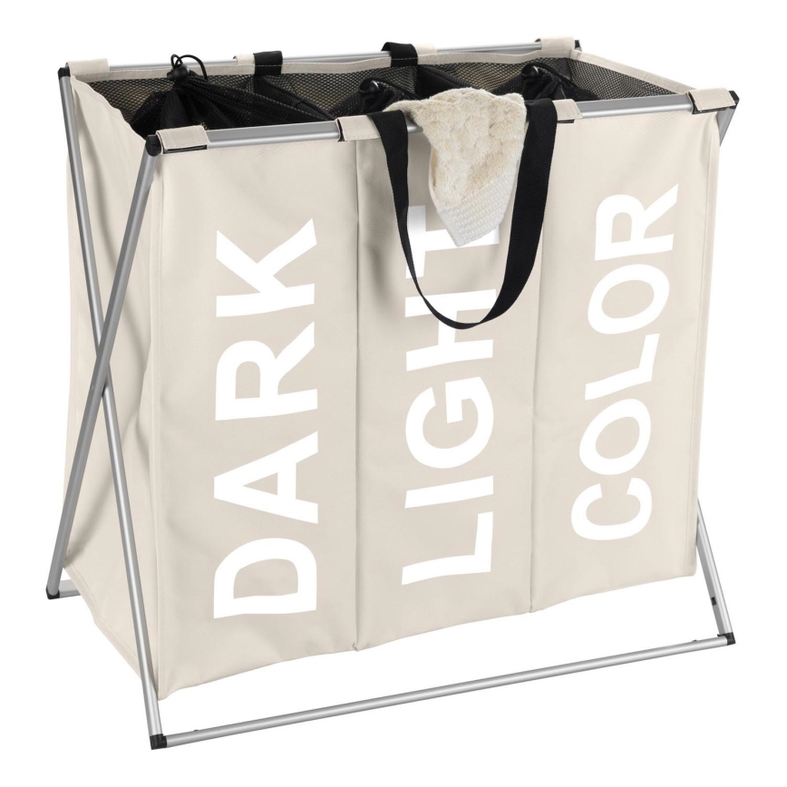 WENKO 3440113100 - Кош за пране TRIO 63x57 cm бежов/черен/сребрист