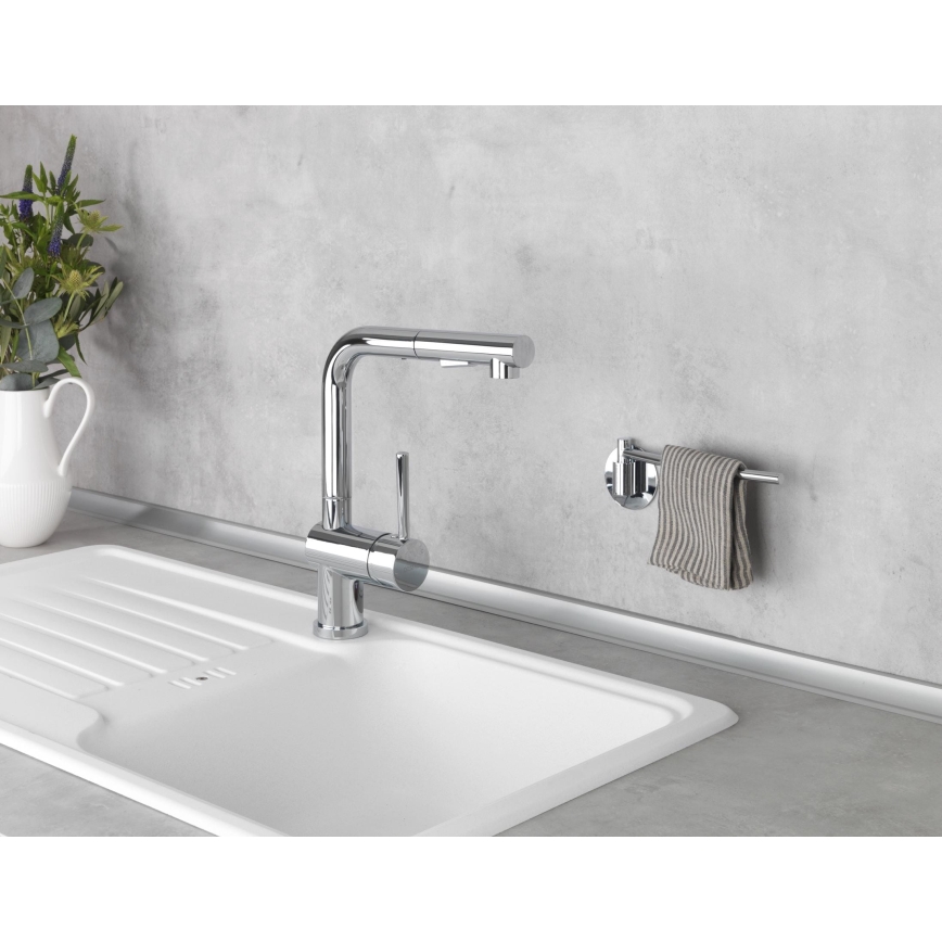 WENKO 5639100 - Държач за кухненски кърпи TURBO-LOC KÜCHE 23x6,5 cm неръждаема стомана/сребрист